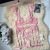 Ellolace Erotic Women's Lingerie Embroidery Lace Sexy Transparent Bra Ruffle Strap Fancy Garter Super Hot Full Underwear