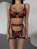 Ellolace Floral Erotic Lingerie For Full Set Woman 5-Pieces Transparent Bra Exotic Sets Femmes Luxury Ensemble Lingeries