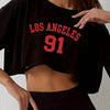Los Angeles Number 91 Graphic Round Neck Sports Crop T-shirt