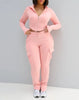 Womens Two Piece Casual Skinny Zipper Design Long Sleeve Crop Hoodie and Drawstring V-cut Waistline Joggers Sweatpants Set