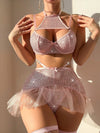 Ellolace Sequin Lingerie 5-Piece Sparkly Sissy Garter Fancy Underwear Luxury Lace Halter Balcony Bra Pure Desire Exotic Sets