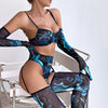 Ellolace Tie Dye Lingerie With Stocking Sleeve Sexy Fancy Underwear 5-Piece Uncensored Intimate See Through Mesh Sensual Outfits