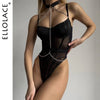 Ellolace Erotic Bodysuit With Halter Chain Fitness Sexy Porn See Through Teddy High Leg Body Suit Lace Sissy Hot Sensual Tights