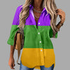 🎭 Mardi Gras Women's V-Neck Long Sleeve Carnival Print Shirt by FitiqueFit