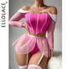 Ellolace Princess Lingerie 5-Piece Off Shoulder Corset Top Fairy Tulle Garter Matching Outfits Long Sleeve Onlyfans Exotic Sets