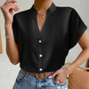 🧡 Summer Women's Satin V-Neck Short Sleeve Shirt – Elegant Casual Wear by FitiqueFit
