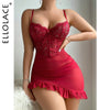 Ellolace Lace Lingerie Dress Irregular Ruffles Lace Ultra Sexy Fancy Valentine's Day See Through Sexy Adult Female Night Dress
