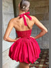 Women’s Pink Corset Puffball-Hem Mini Dress by FitiqueFit