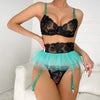 Ellolace Fancy Lingeries Luxury Lace Erotic Women's Underwear 3-Pieces Transparent Sexy Round Matching Intimate