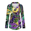 🎭 Mardi Gras Women's V-Neck Long Sleeve Carnival Print Shirt by FitiqueFit