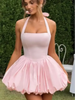 Women’s Pink Corset Puffball-Hem Mini Dress by FitiqueFit