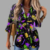 🎭 Mardi Gras Women's V-Neck Long Sleeve Carnival Print Shirt by FitiqueFit