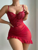 Ellolace Lace Lingerie Dress Irregular Ruffles Lace Ultra Sexy Fancy Valentine's Day See Through Sexy Adult Female Night Dress