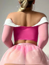 Ellolace Princess Lingerie 5-Piece Off Shoulder Corset Top Fairy Tulle Garter Matching Outfits Long Sleeve Onlyfans Exotic Sets