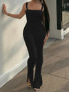 IAMSURE Sporty Activewear Slim Backless Jumpsuits Basic Solid Sleeveless