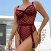 Ellolace Plaid Bodysuit Sensual Lingerie With Chain Open Crotchless Teddy Bear Transparent Lace Sissy Erotic Body Sexy Tights