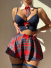 Ellolace Student Cosplay Sexy Set Lingerie Full Set Plaid Skirt Female Underwear 6-Piece Youth Lingerie Accessories Sexy Girl