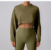 Women Sports Crop Top Long Sleeve T-Shirts Yoga Loose Tops Gym Clothing Fitness Running Yoga Shirts Workout Clothes