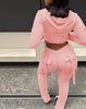 Womens Two Piece Casual Skinny Zipper Design Long Sleeve Crop Hoodie and Drawstring V-cut Waistline Joggers Sweatpants Set