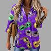 🎭 Mardi Gras Women's V-Neck Long Sleeve Carnival Print Shirt by FitiqueFit