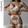 Ellolace Floral Erotic Lingerie For Full Set Woman 5-Pieces Transparent Bra Exotic Sets Femmes Luxury Ensemble Lingeries