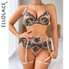 Ellolace Sexy Lingеrie Set Floral Attractive Chest Suspenders Bra Set Champagne Brazilian Underwear Fancy Hot Intimate