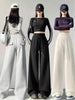 Gray High-Waist Loose Wide-Leg Straight Pants Women by FitiqueFit