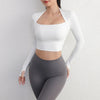 Padded Yoga Shirts Long Sleeve  Crop Tops Low Cut Gym Shirt