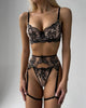 Ellolace Delicate Lingerie Fancy Lace Underwear 3-Piece Transparent Bra And Panty Set Uncensored Garter Luxury Intimate