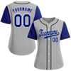 Custom Grey Blue Raglan Sleeves Blue Authentic Baseball Jersey