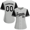 Custom Grey Black Raglan Sleeves Black Authentic Baseball Jersey