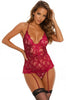 Lovely Red Lace Garter Camisole Lingerie Set by 3wishes.com