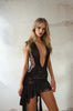 Low Cut Tattered Train Mini Dress by 3wishes.com