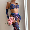 Ellolace Tie Dye Lingerie With Stocking Sleeve Sexy Fancy Underwear 5-Piece Uncensored Intimate See Through Mesh Sensual Outfits