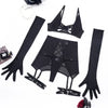 Ellolace Sensual Lingerie Cut Out Bra Garter Lace Up Bandage Sissy Underwear 4-Piece Exotic Sets Transparent Mesh Intimate
