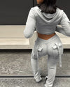 Womens Two Piece Casual Skinny Zipper Design Long Sleeve Crop Hoodie and Drawstring V-cut Waistline Joggers Sweatpants Set