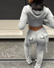 Womens Two Piece Casual Skinny Zipper Design Long Sleeve Crop Hoodie and Drawstring V-cut Waistline Joggers Sweatpants Set