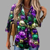 🎭 Mardi Gras Women's V-Neck Long Sleeve Carnival Print Shirt by FitiqueFit