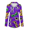 🎭 Mardi Gras Women's V-Neck Long Sleeve Carnival Print Shirt by FitiqueFit