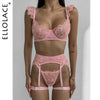 Ellolace Erotic Women's Lingerie Embroidery Lace Sexy Transparent Bra Ruffle Strap Fancy Garter Super Hot Full Underwear
