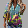 🎭 Mardi Gras Women's V-Neck Long Sleeve Carnival Print Shirt by FitiqueFit