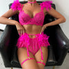 Ellolace Feather Lingerie Lace Luxury Underwear 5-Piece See Through Sissy Seamless Intimate Push Up Sensual Bra And Panty Sets
