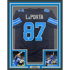 Framed Autographed/Signed Sam LaPorta 35x39 Detroit Black Football Jersey Beckett BAS COA