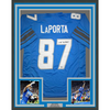 Framed Autographed/Signed Sam LaPorta 35x39 Detroit Blue Football Jersey Beckett BAS COA