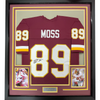 Framed Autographed/Signed Santana Moss 35x39 Washington Burgundy Football Jersey JSA COA