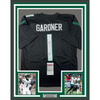 Framed Autographed/Signed Ahmad Sauce Gardner 35x39 New York Black Football Jersey Beckett BAS COA