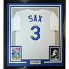 Framed Autographed/Signed Steve Sax 35x39 Los Angeles LA White Baseball Jersey JSA COA