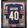 Framed Autographed/Signed Gale Sayers 35x39 Chicago Blue Football Jersey PSA/DNA COA