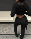Womens Two Piece Casual Skinny Zipper Design Long Sleeve Crop Hoodie and Drawstring V-cut Waistline Joggers Sweatpants Set