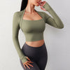 Padded Yoga Shirts Long Sleeve  Crop Tops Low Cut Gym Shirt